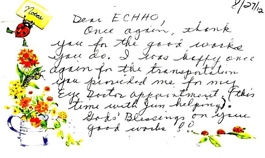 Gracious thank you card to ECHHO